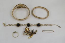 3 Antique Gold Filled Bracelets, pin & ring