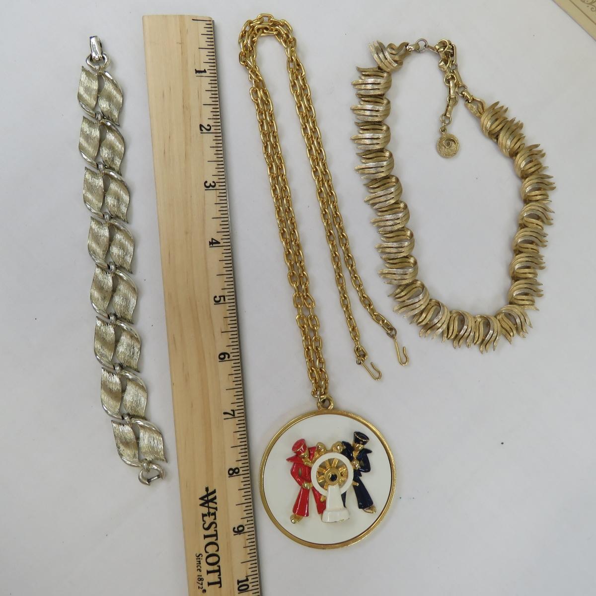Vintage Lisner Gold Tone Jewelry- Sailor Pendant