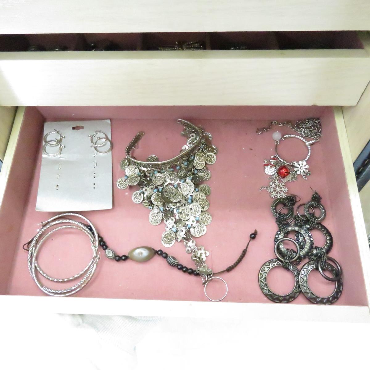 Large Wood Jewelry Box full of fashion jewelry