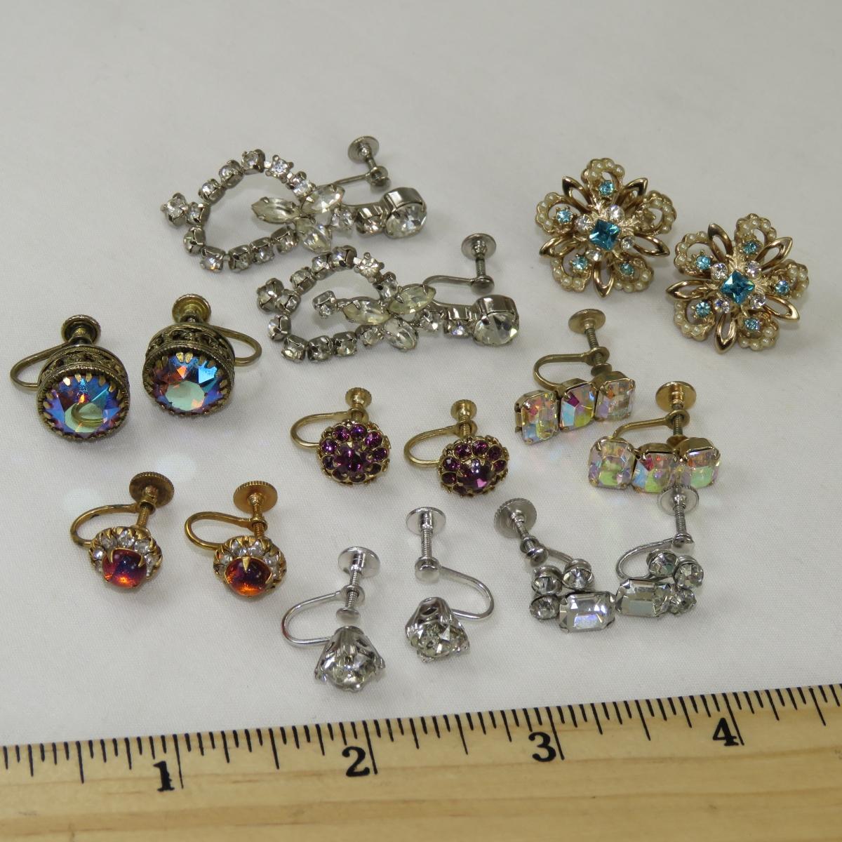24 Pair Antique Screwback Earrings-Sterling, Czech
