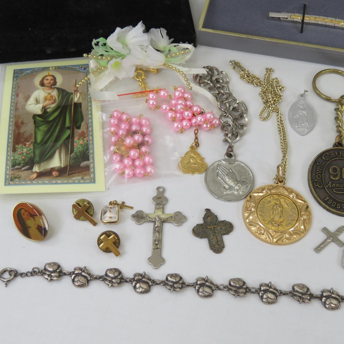 Helbros & 4 Vintage Watches with religious Jewelry