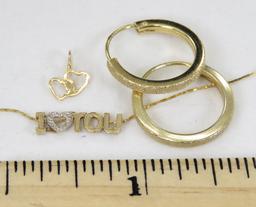 14kt Yellow Gold Earrings, Chain & Pendants