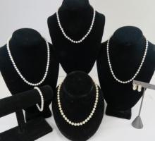 14kt Gold & Pearl Earrings, 4 Necklaces & Bracelet