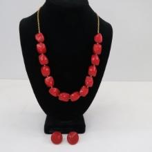 Candy Apple Red Bakelite Necklace & Earrings