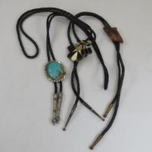 3 Bolo Ties- 1 Turquoise Bell Sterling