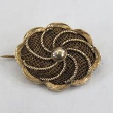 Antique Gold Braided Hair Mourning Brooch
