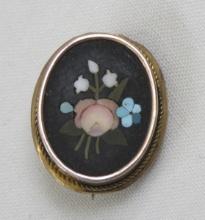 Antique Pietra Dura Miniature Brooch