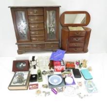 2 Wood Jewelry Boxes full of jewelry & More