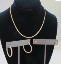 14Kt Gold Necklace, Studs & Hoop Earrings