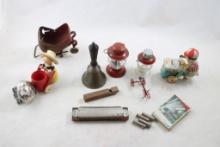Toys, Candy Containers, Harmonica, Brass Bell