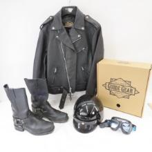Leather Coat, Boots, Helmet & Goggles