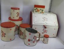 Vintage Hall's Red Poppy Canister Set, Tin Pieces