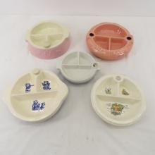 4 Vintage heated baby dishes & 1 top