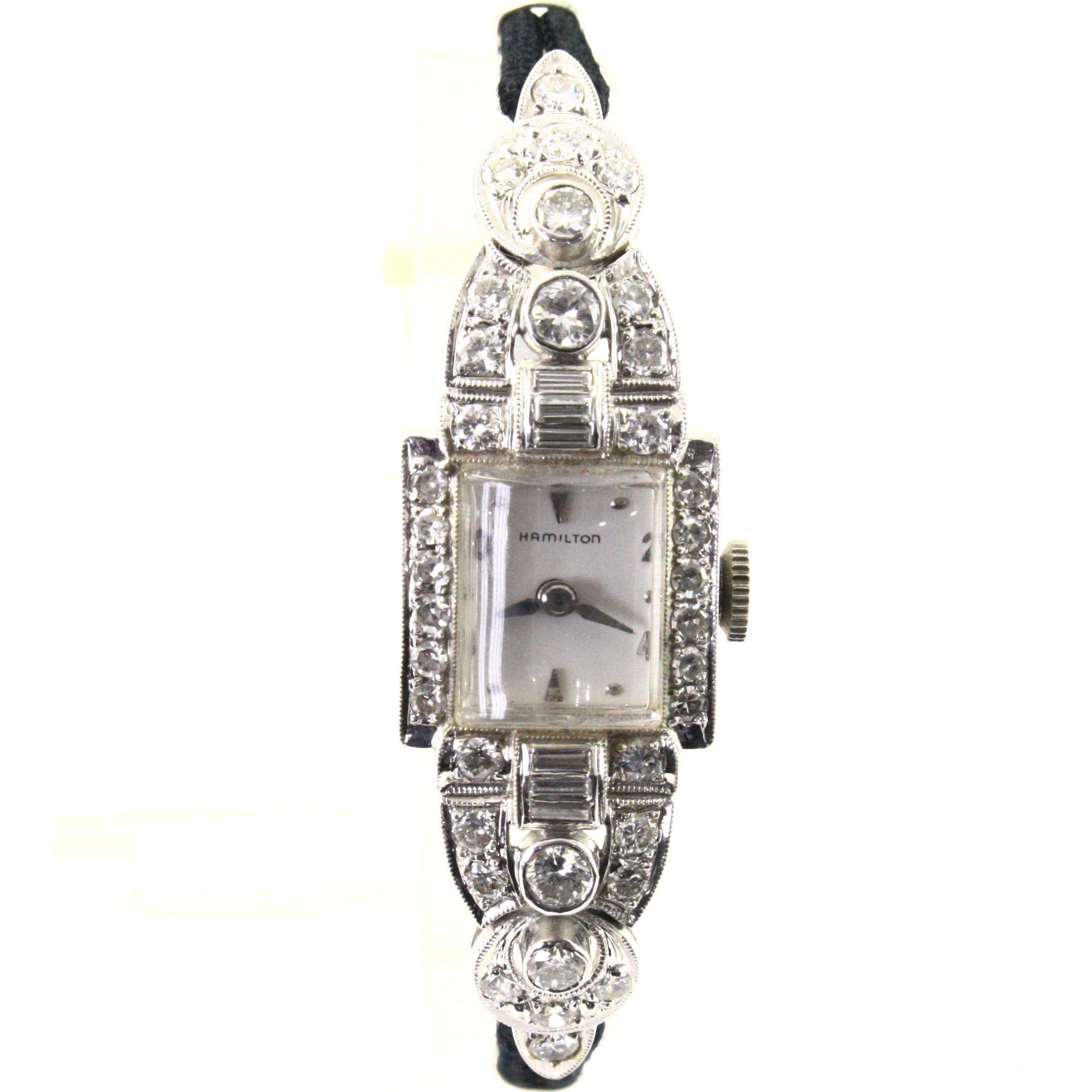 Like-new 22-jewel Hamilton 14K white gold diamond wristwatch