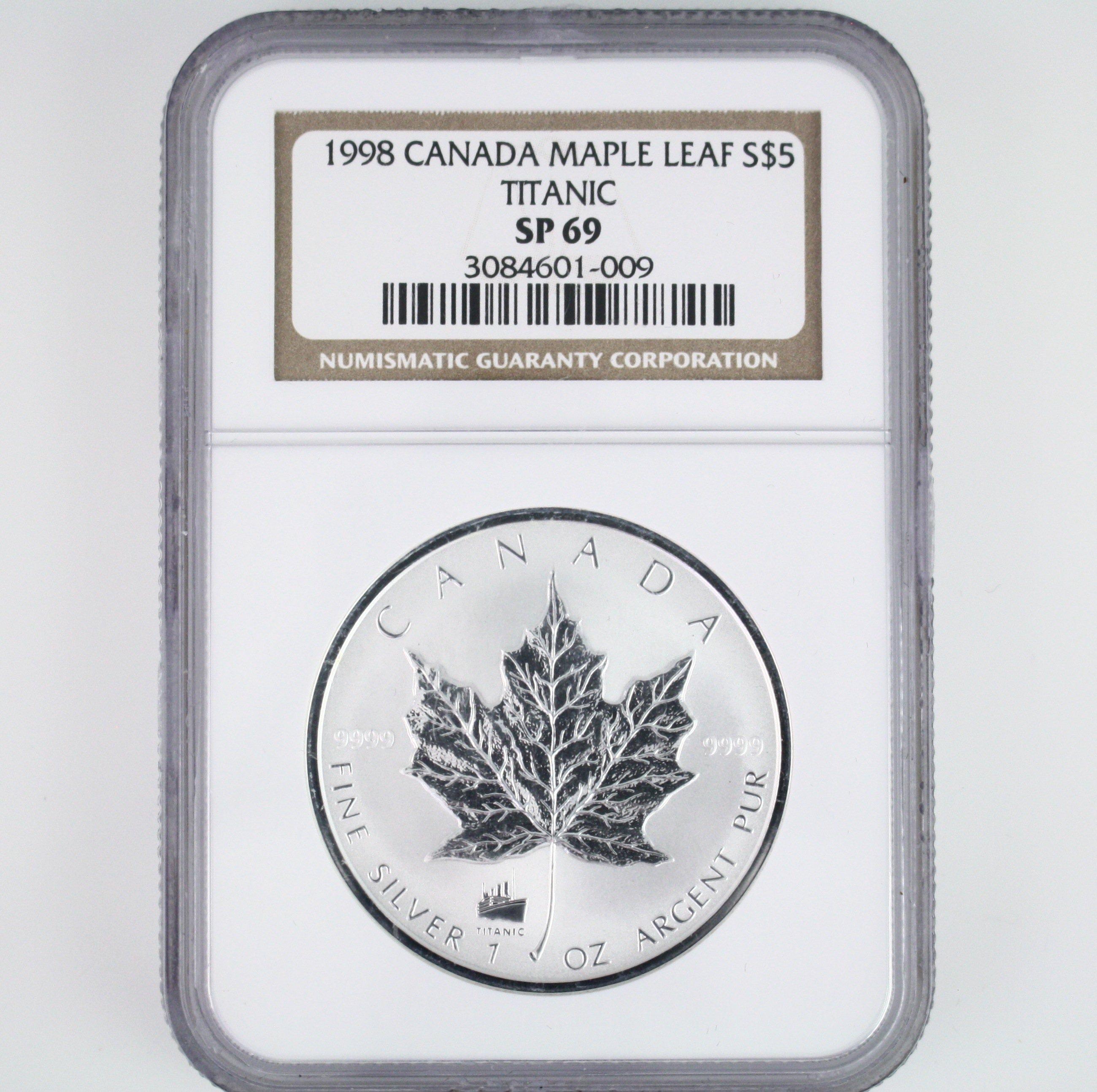 Certified 1998 Canada proof silver Titanic Maple Leaf