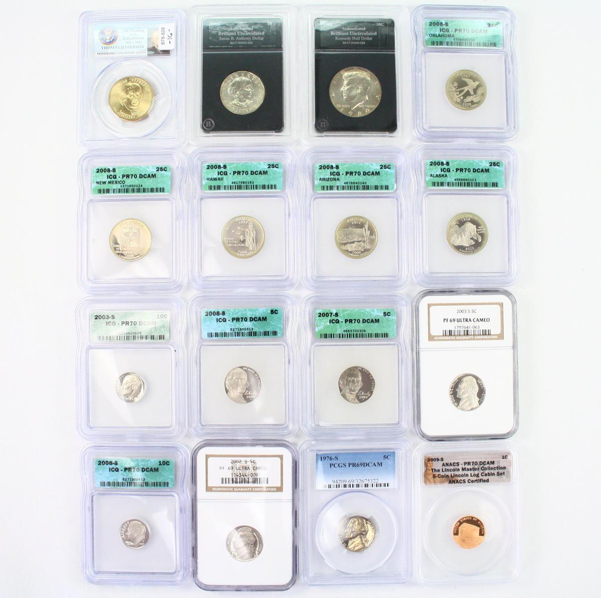 Lot of 16 certified U.S. coins