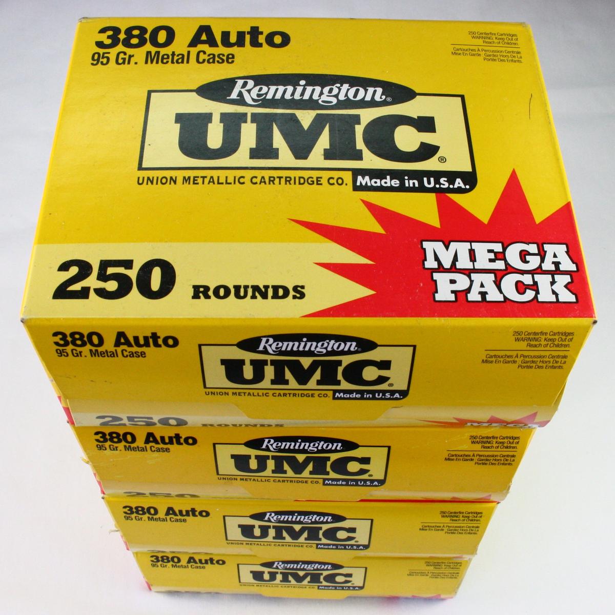 Lot of 1,000 rounds of new-in-the-box Remington UMC .380 ACP FMJ 95 gr pistol ammo