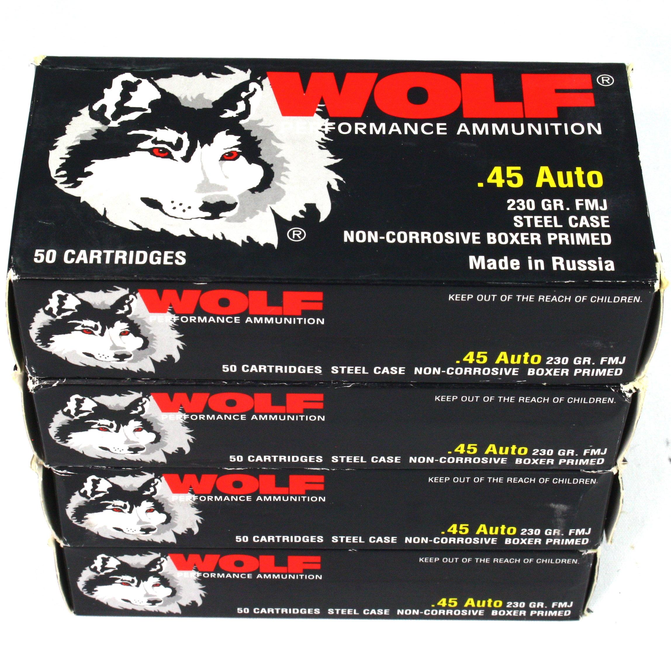 Lot of 200 rounds of Wolf .45 acp FMJ steel cased pistol ammo
