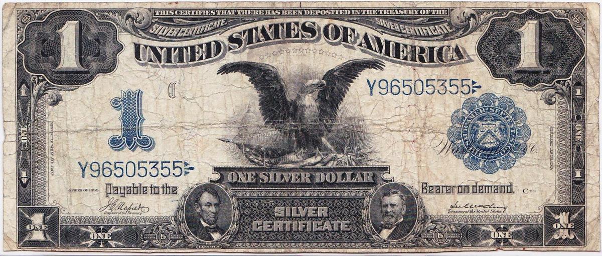 1899 U.S. large size $1 "black eagle" blue seal silver certificate banknote