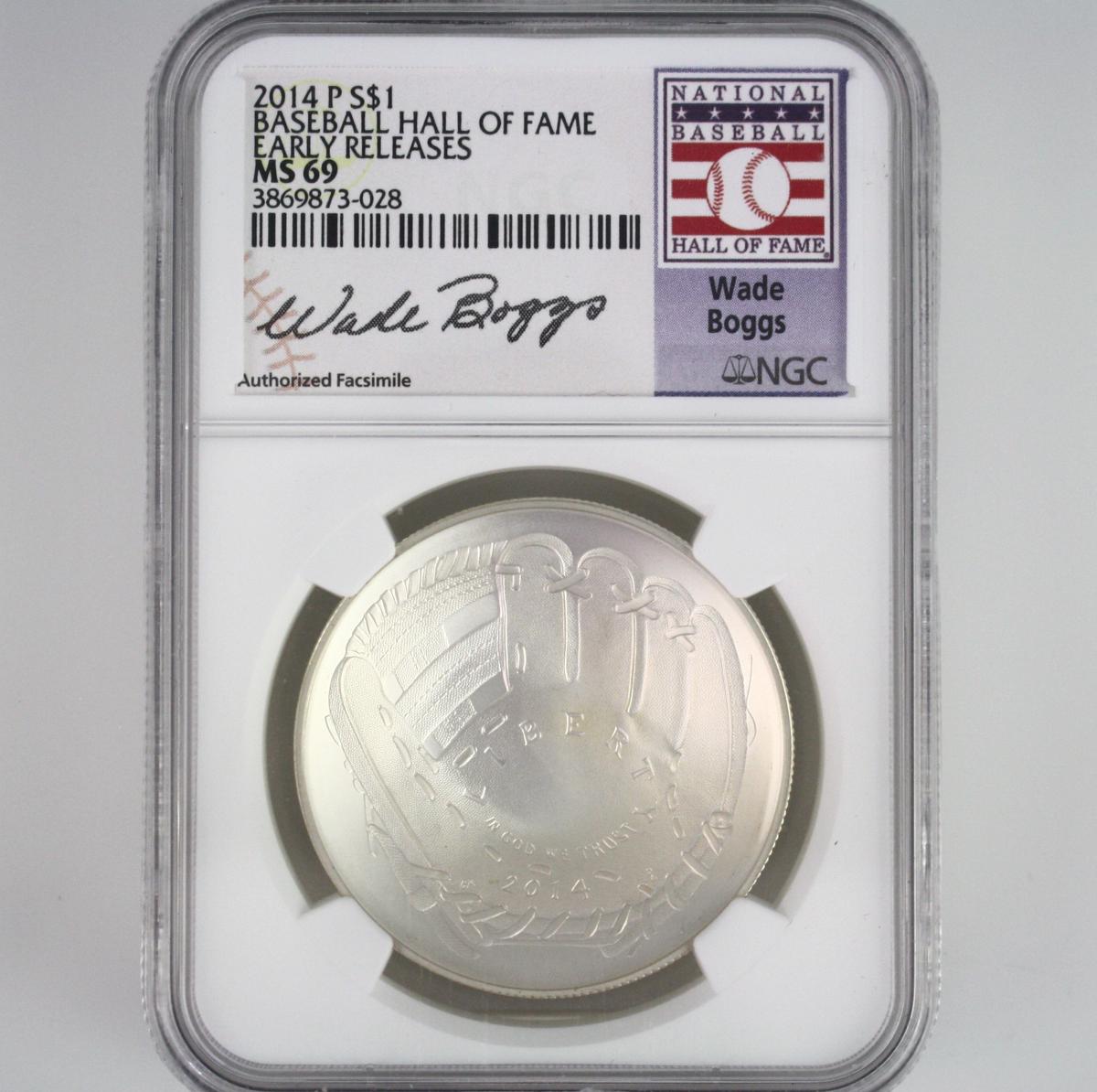 Certified 2014-P U.S. Wade Boggs Baseball Hall of Fame commemorative silver dollar