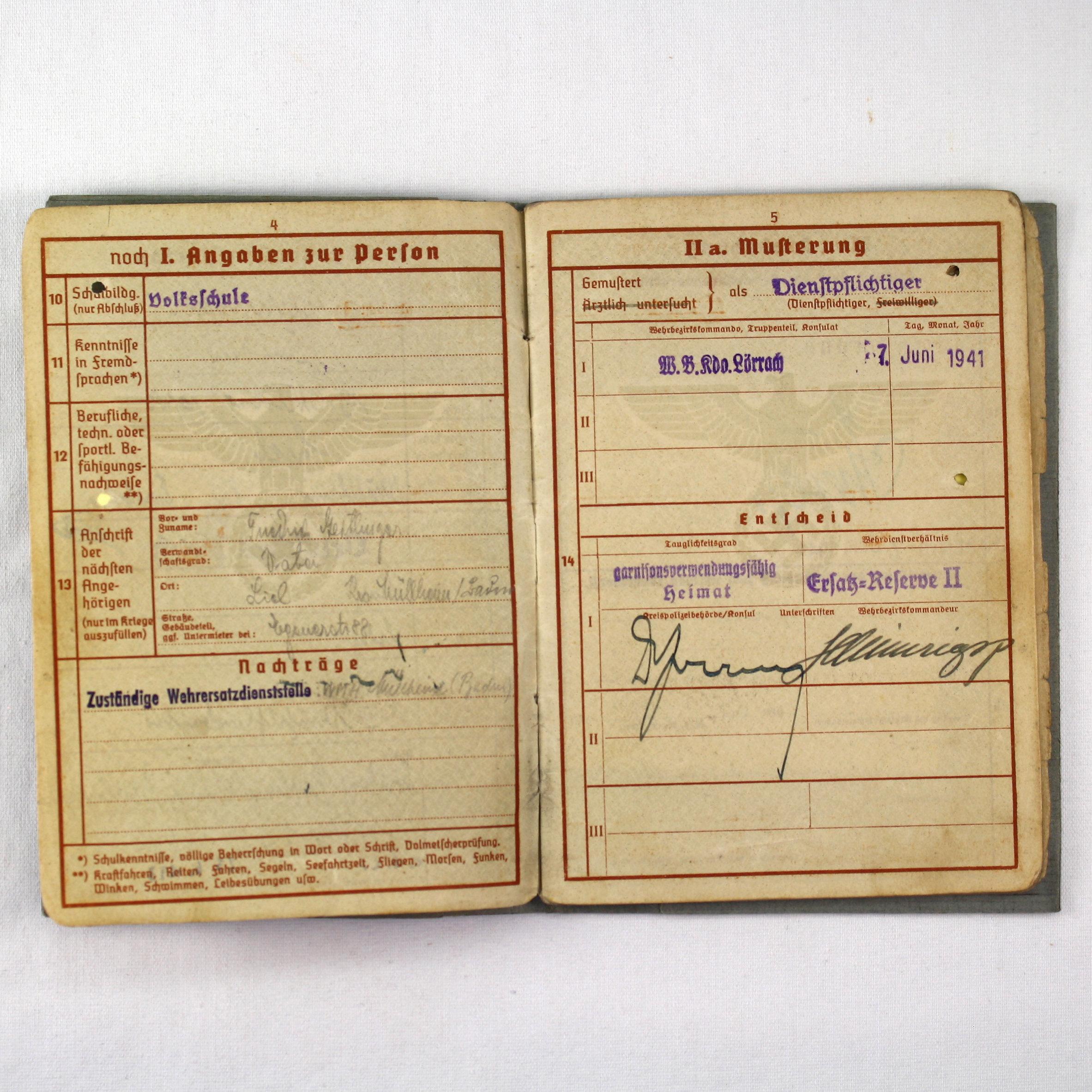 Nazi Germany Army soldier military I.D. & travel pass