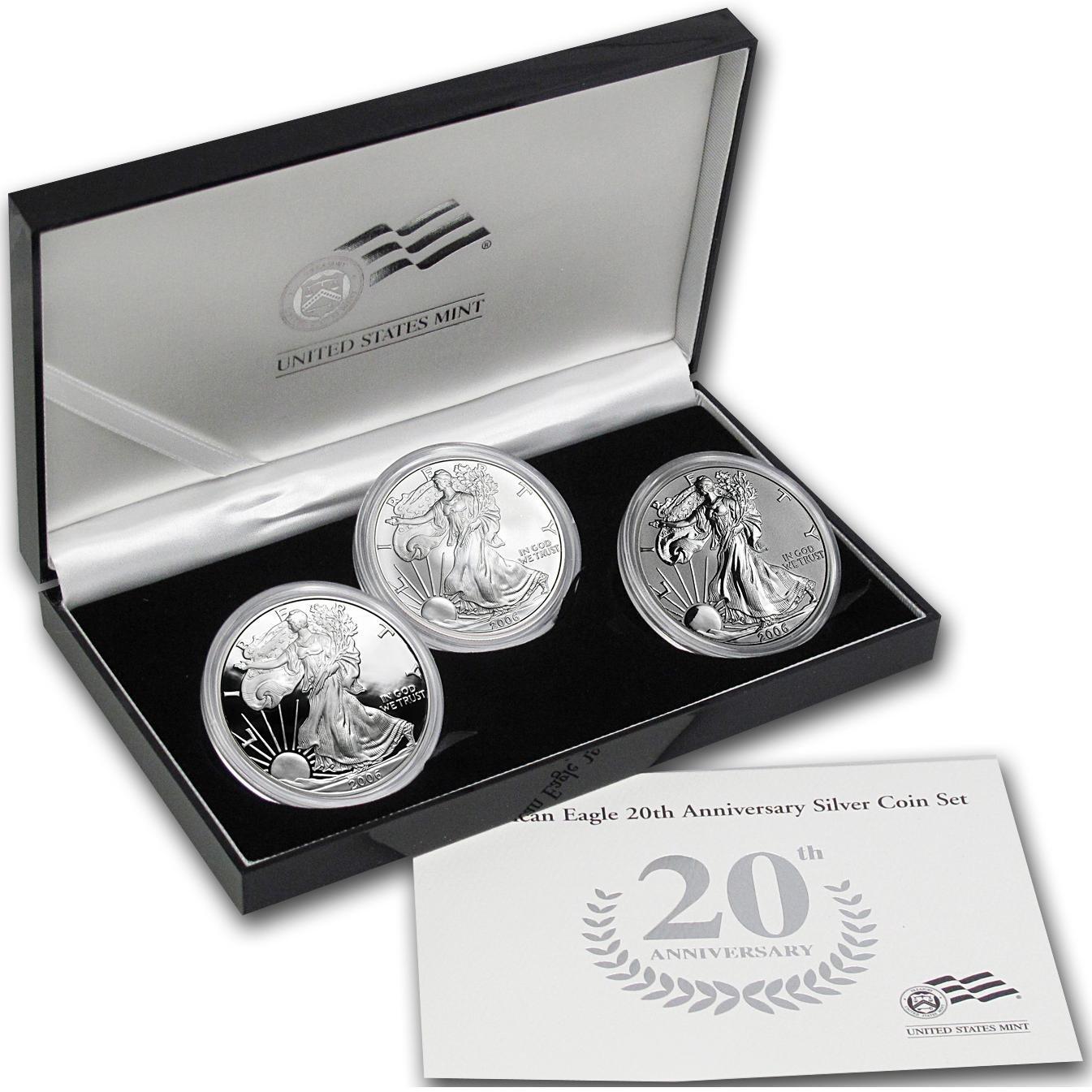2006 3-piece U.S. American Eagle 20th Anniversary Silver Coin Set