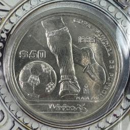 1985 Tesoros del Mundial 5-piece Mexico gold & silver soccer commemorative coin set