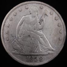 1858 U.S. seated Liberty half dollar