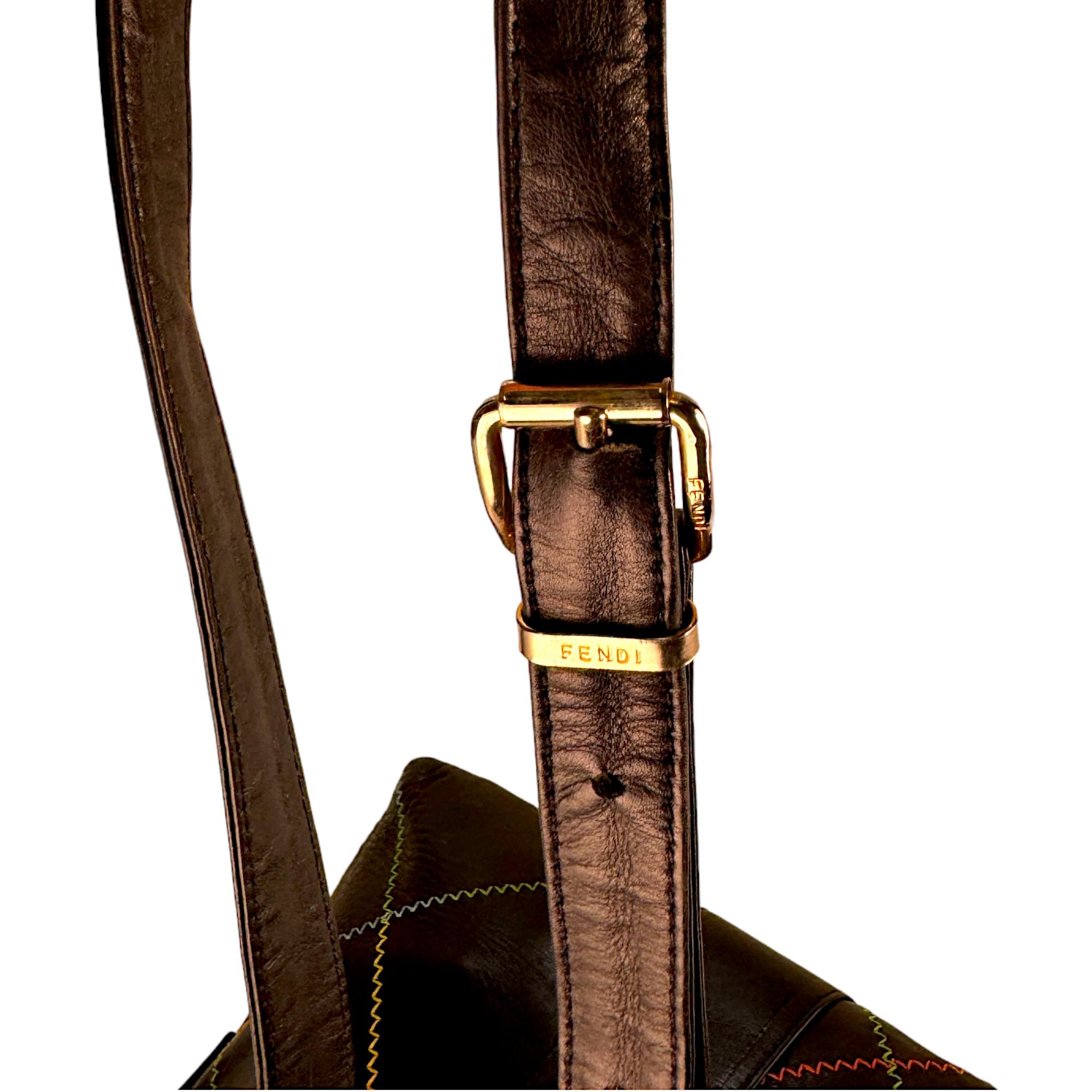 Authentic estate Fendi Rainbow Stitch Black leather Crossbody bag