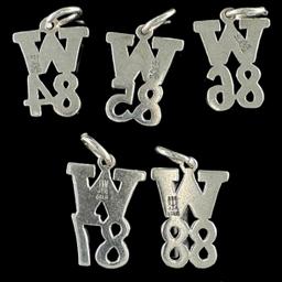 Lot of 5 estate James Avery sterling silver "W" charms "84" through "88"