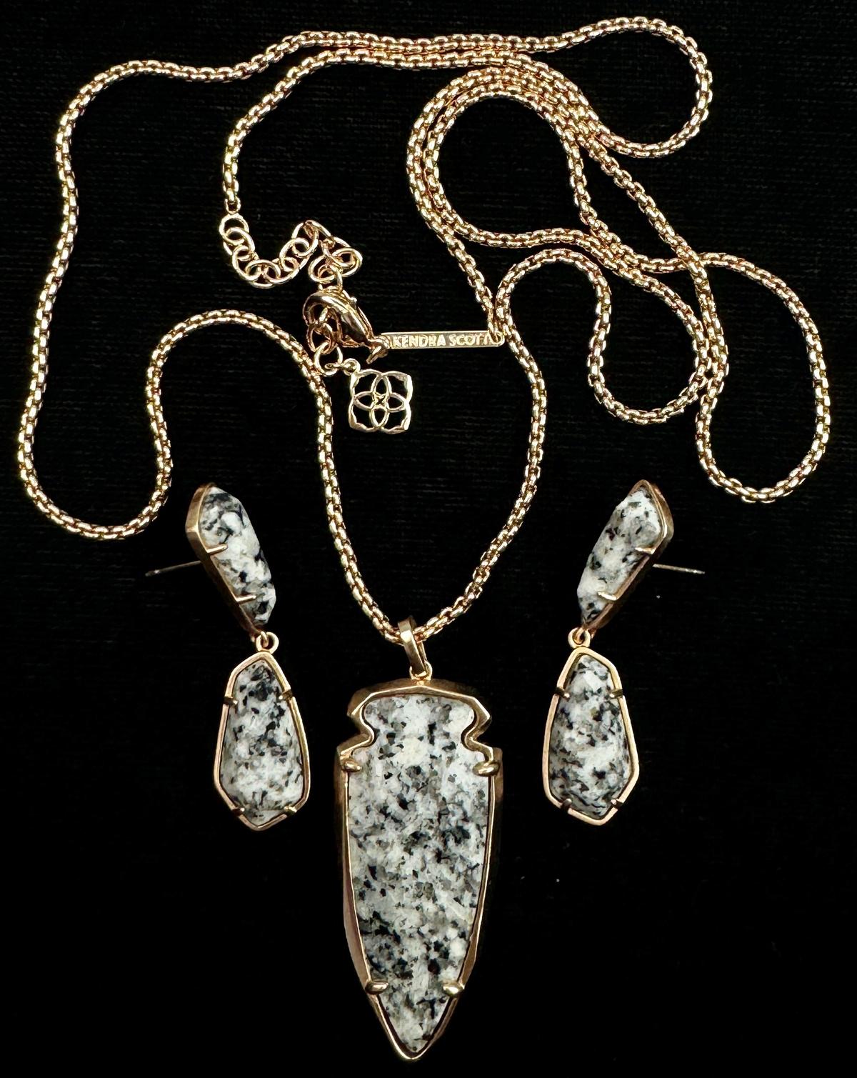 Estate Kendra Scott gold-tone granite necklace & earring set