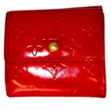 Authentic estate Louis Vuitton Elise Monogram red patent wallet