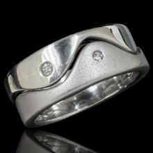 Estate sterling silver diamond wave double ring band stack set