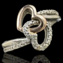 Estate sterling silver gold-accented diamond ring