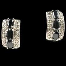 Pair of estate sterling silver diamond & sapphire earrings