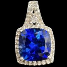 Estate sterling silver diamond & blue stone pendant