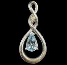Estate sterling silver diamond & aquamarine pendant