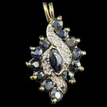 Estate sterling silver gold-plated diamond & sapphire pendant