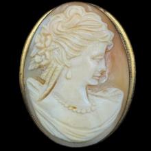 Estate genuine hand-carved shell cameo pin