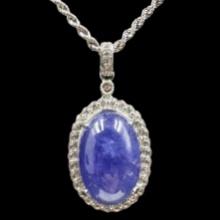 New Orianne sterling silver tanzanite & white sapphire pendant with sterling silver rope chain
