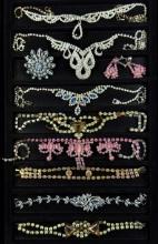 Lot of 10 pieces of vintage & estate colored rhinestone fashion jewelry