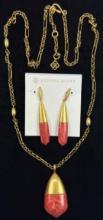 Estate Kendra Scott gold-tone jasper necklace & earring set