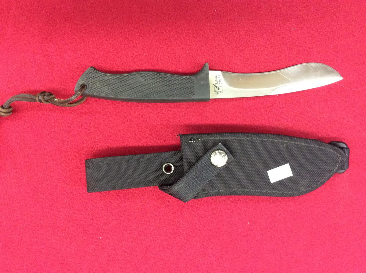 Blackjack Mamba straight knife in sheath, finished in Effingham, IL