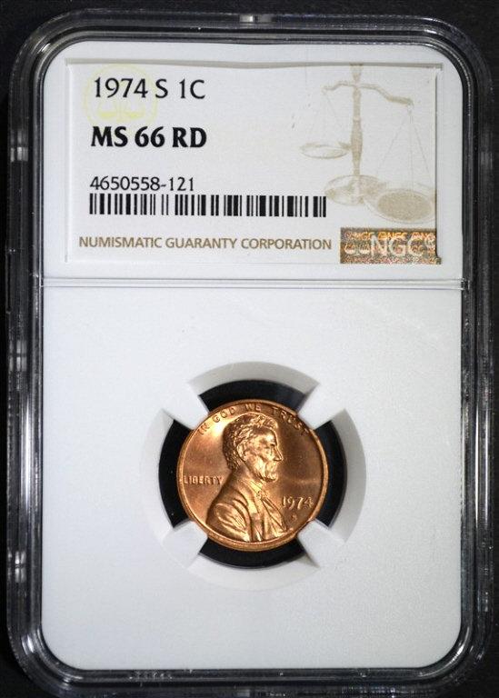 1974-S LINCOLN CENTS NGC MS66 RD