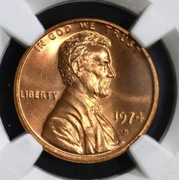 1974-S LINCOLN CENTS NGC MS66 RD