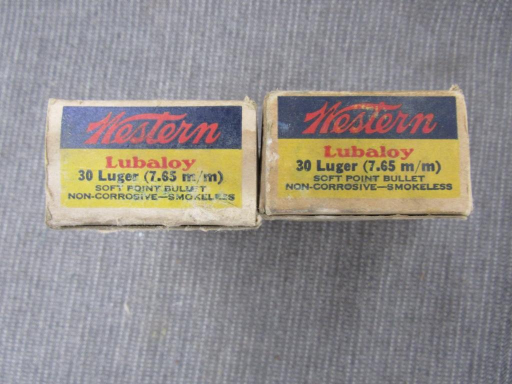 x2 vintage boxes of 30 luger, western.
