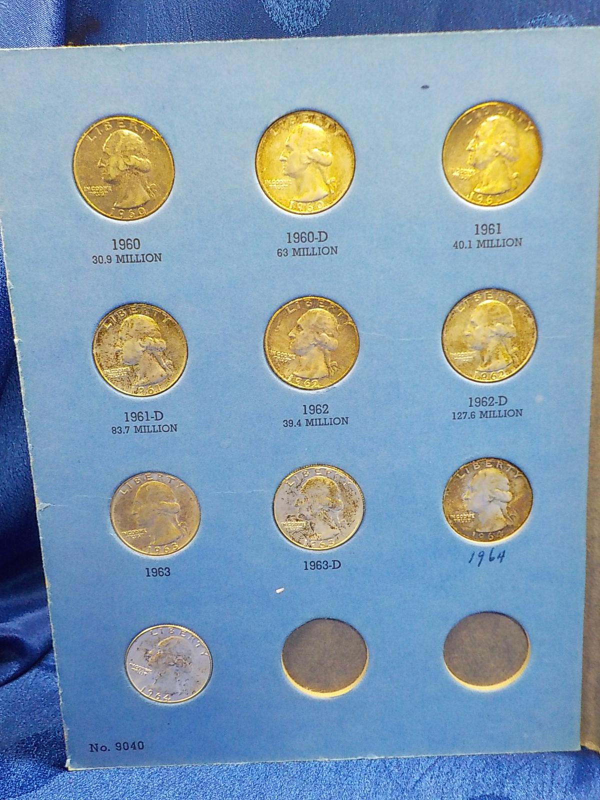 A5  AU/UNC  (10) Quarters Washington 1960 to 1964  Silver - All Diff. 10 X $