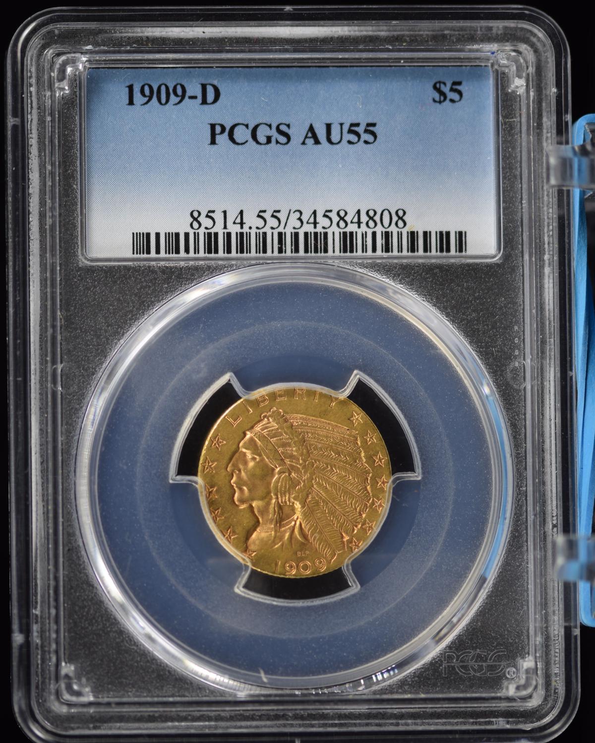 1909-D $5 Gold Indian PCGS AU-55