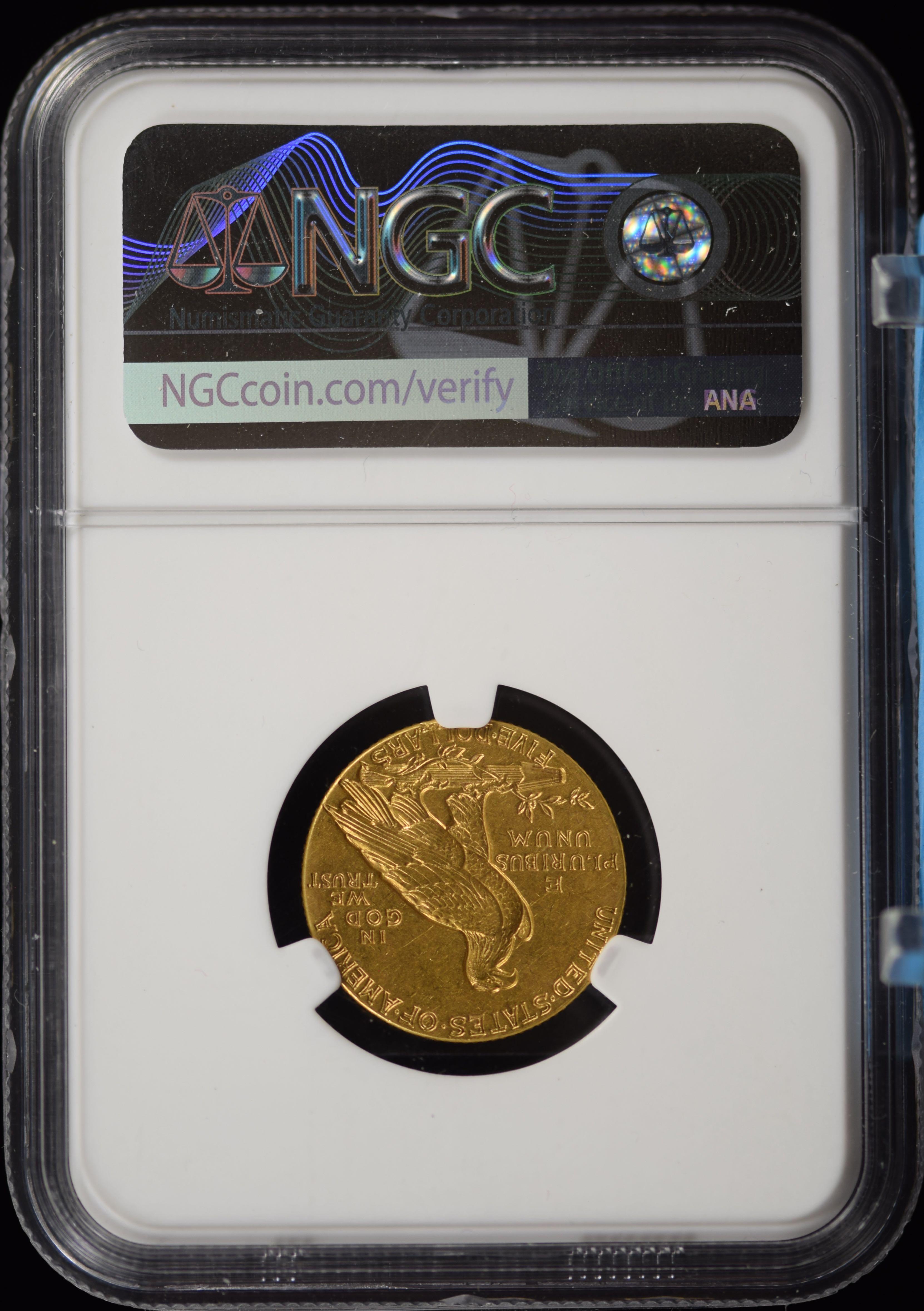 1910 $5 Gold Indian NGC AU-58