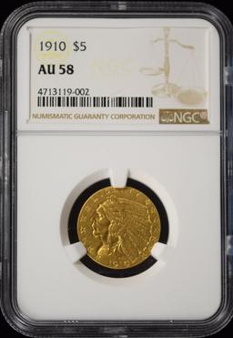 1910 $5 Gold Indian NGC AU-58